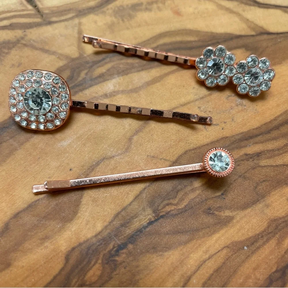 Rose Gold Crystal Hairpin Trio